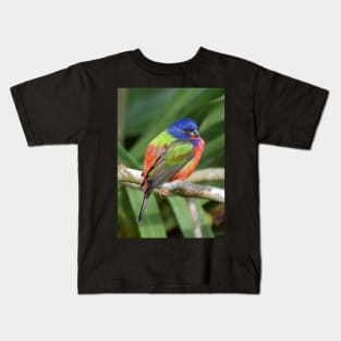 Painted Bunting Bird on Branch Kids T-Shirt